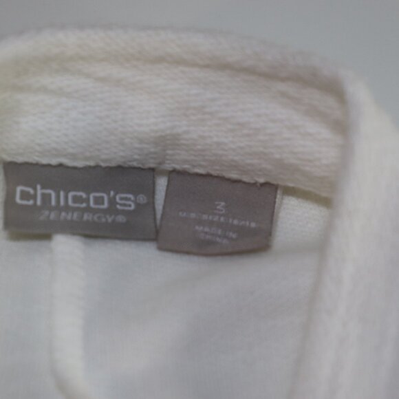 Chicos Zenergy Blue WhiteFloral Embroidered Open Floral Jacket Sweater Size 3 XL - Picture 8 of 16